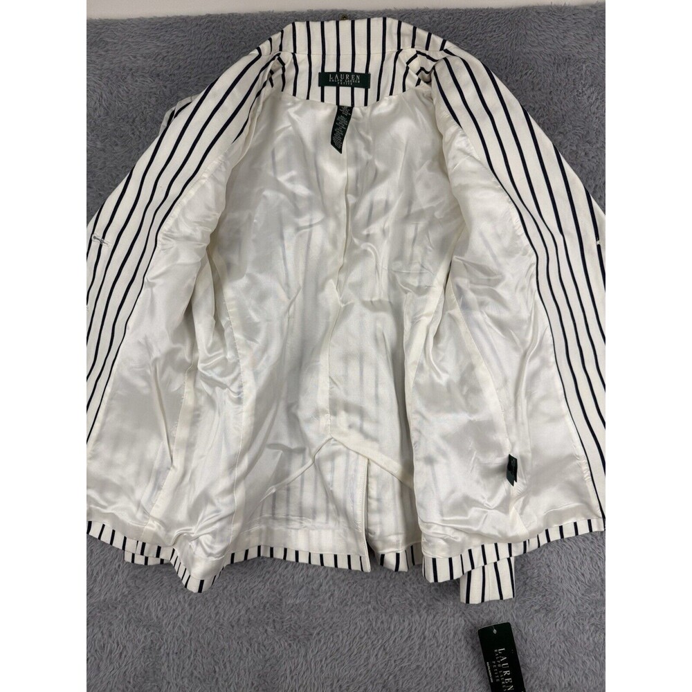 Lauren Ralph Lauren White Blazer with Navy Pinstripes and Embroidered Logo - Picture 10 of 10